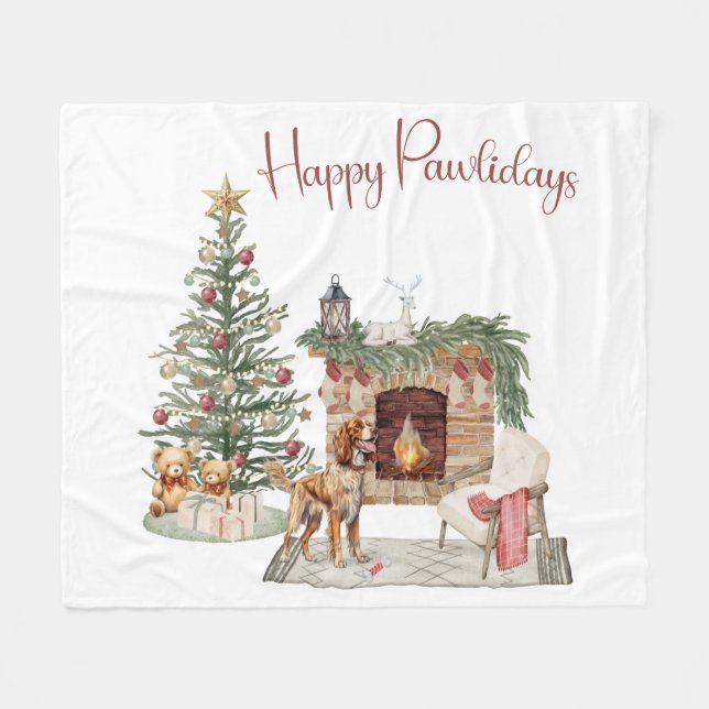 Couverture Polaire Joyeux Pawlidays Design de Chien- Brittany Spaniel (Devant (Horizontal))