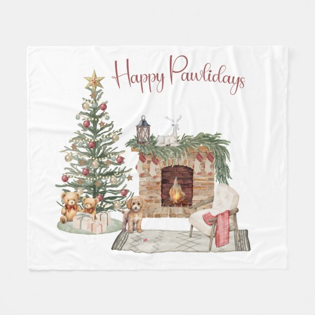 Couverture Polaire Joyeux Pawlidays Design de Chien - Caniche (Devant (Horizontal))