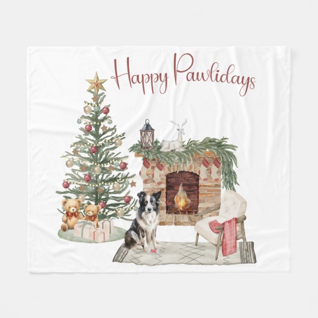 Couverture Polaire Joyeux Pawlidays Design de Chien - Collie (Devant (Horizontal))
