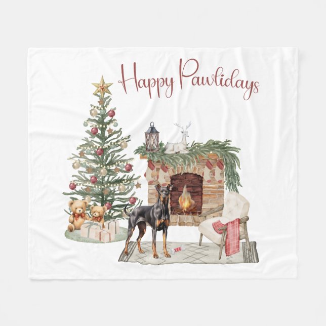 Couverture Polaire Joyeux Pawlidays Design de Chien- Doberman Pinsche (Devant (Horizontal))