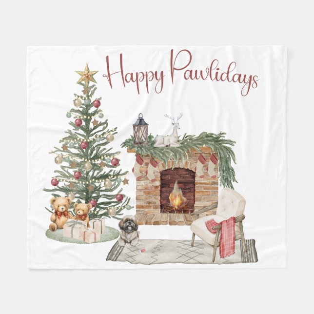 Couverture Polaire Joyeux Pawlidays Design de Chien - Lhasa Apso (Devant (Horizontal))