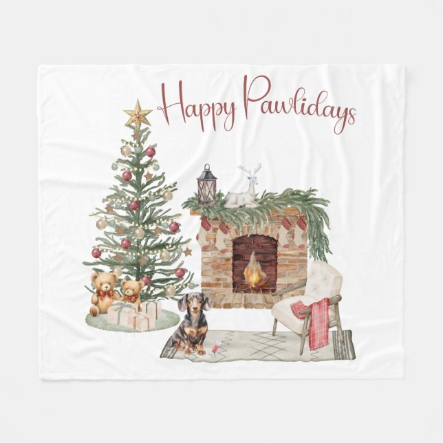 Couverture Polaire Joyeux Pawlidays Design de Chien - Teckel (Devant (Horizontal))