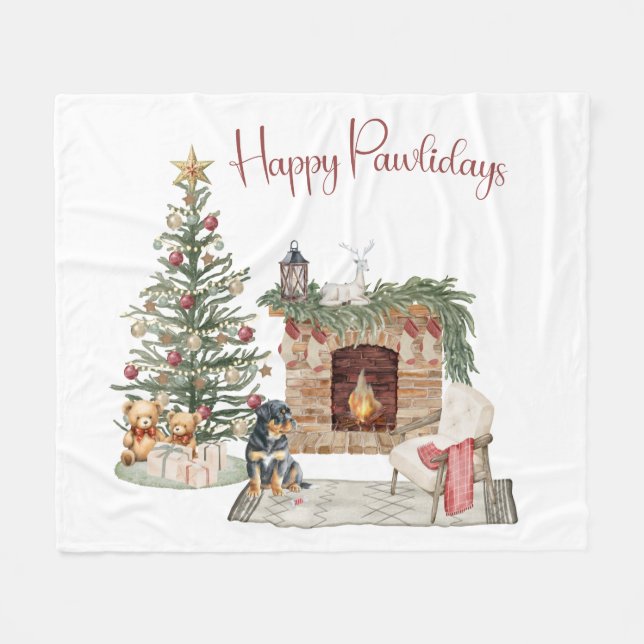 Couverture Polaire Joyeux Pawlidays Modèle Chien - Rottweiler (Devant (Horizontal))
