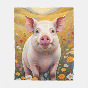 Couverture Polaire Joyeux Petit Cochon Sunny Daisy Field