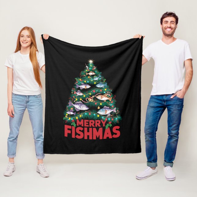 Couverture Polaire Joyeux Poissons de Noël Lumières Poissons Pêche (En situation)