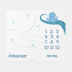 Couverture Polaire Joyeux poulpe Bleu Bleu Nom animal Jalon