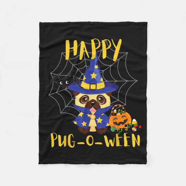 Couverture Polaire Joyeux Pug-O-Ween Drôle de chien Pug Halloween (Devant)