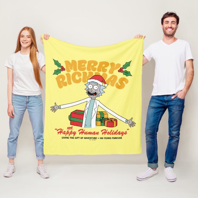 Couverture Polaire Joyeux Rickmas et Joyeuses Fêtes Humaines (En situation)