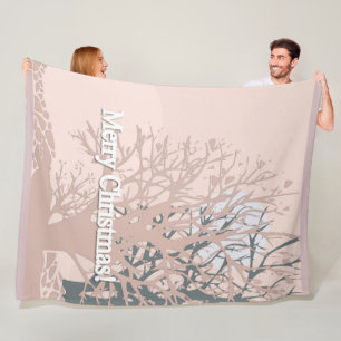 Couverture Polaire Joyeux sapin silhouette de Noël en bei rose vif