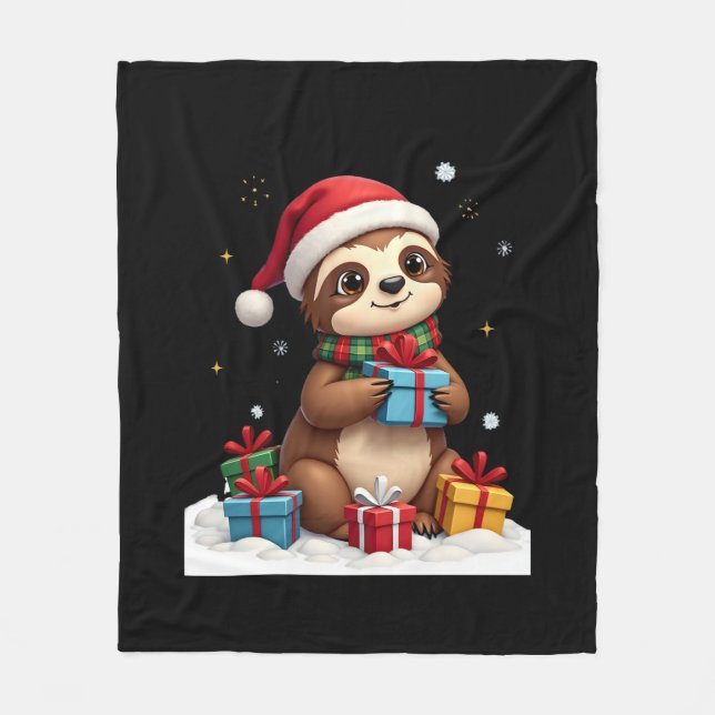 Couverture Polaire Joyeux Slothmas mignon sloth de Noël chapeau de Pè (Devant)