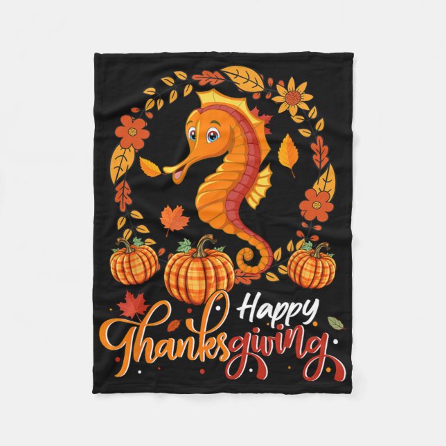 Couverture Polaire Joyeux Thanksgiving Hippocampe Dans Les Feuilles C (Devant)