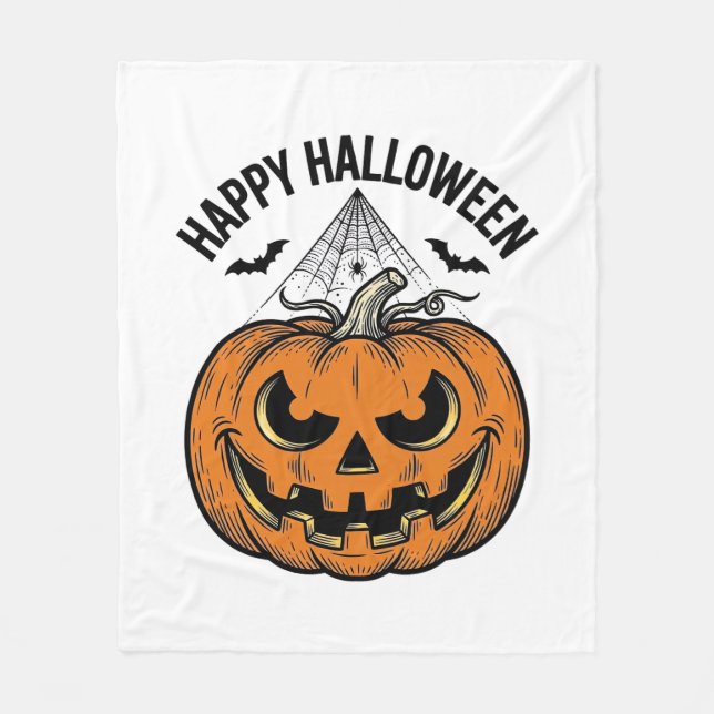 Couverture Polaire Joyeux visage de citrouille d'Halloween Création v (Devant)