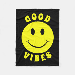 Couverture Polaire Joyeux visage jaune Good Vibes noir
