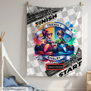 Couverture Polaire Joyful Sport Voiture Blanket Racing Aquarelle Garç