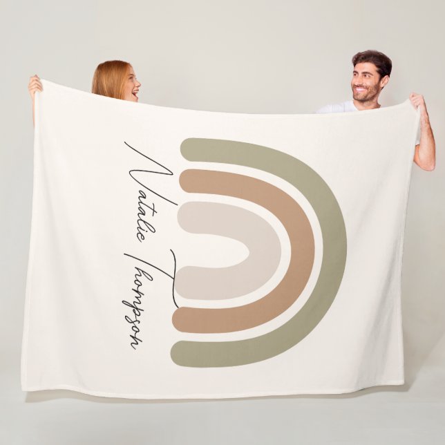 Couverture Polaire Jumbo arc en ciel mignon nom monogramme rose pour  (En situation)