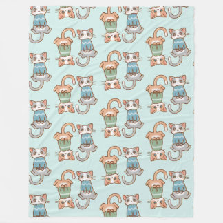 Couverture Polaire Jumeaux de chats mignons en Sweaters Gris et Orang