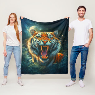 Couverture Polaire Jungle au clair de lune de tigres