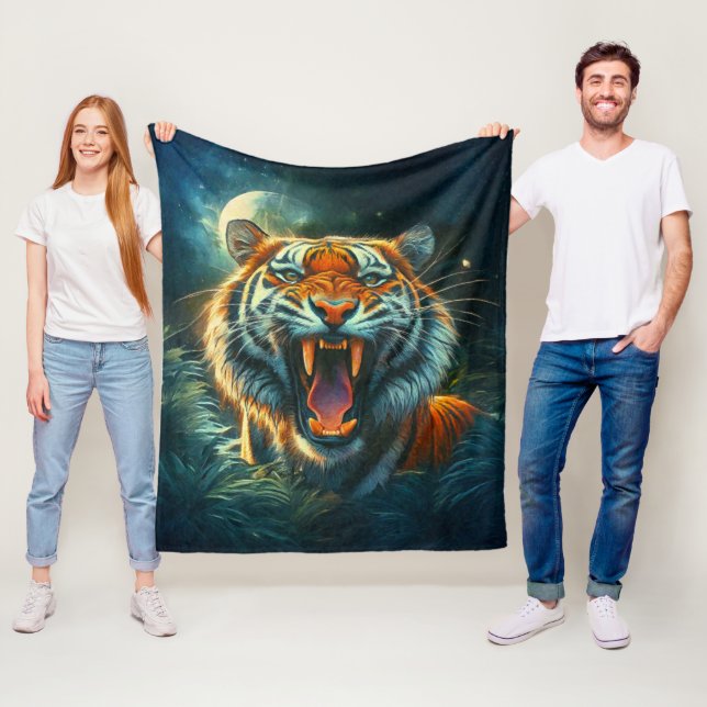 Couverture Polaire Jungle au clair de lune de tigres (En situation)