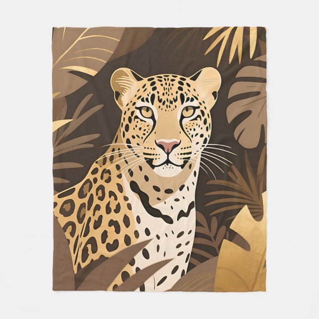 Couverture Polaire Jungle Bohème Faune Léopard Doré  (Devant)