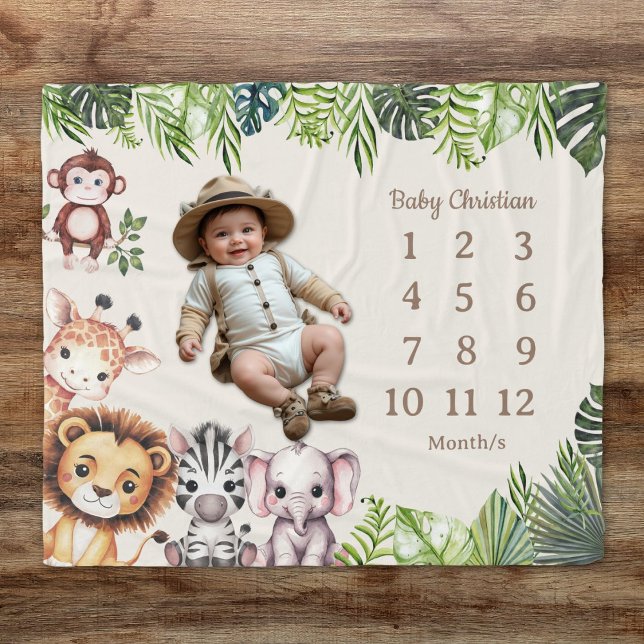 Couverture Polaire Jungle Safari bébé Milestone Fleece Blanket (Créateur téléchargé)