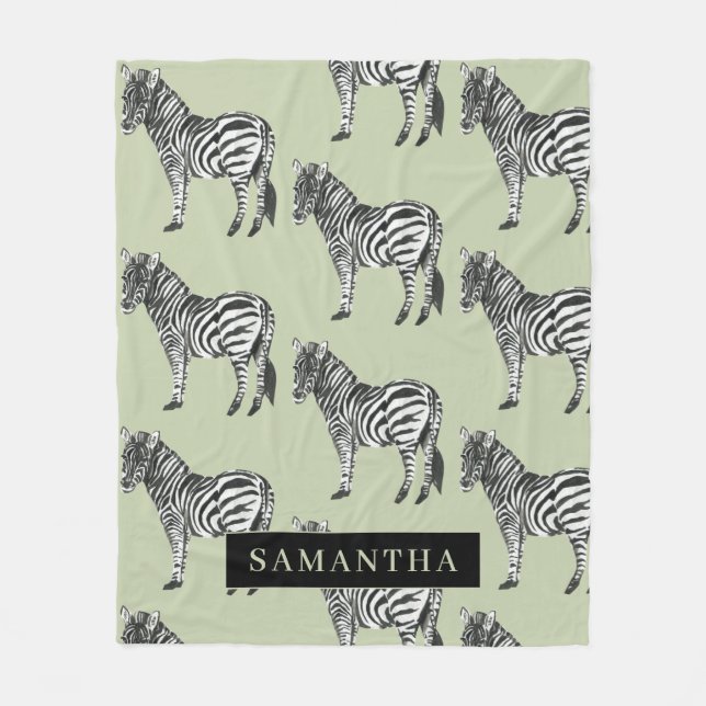 Couverture Polaire Jungle Zebra Wild Motif & Nom personnalisé (Devant)