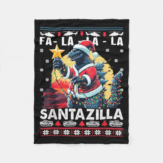 Couverture Polaire Kaiju Christmas Santazilla Japanese Monster Dinosa (Devant)