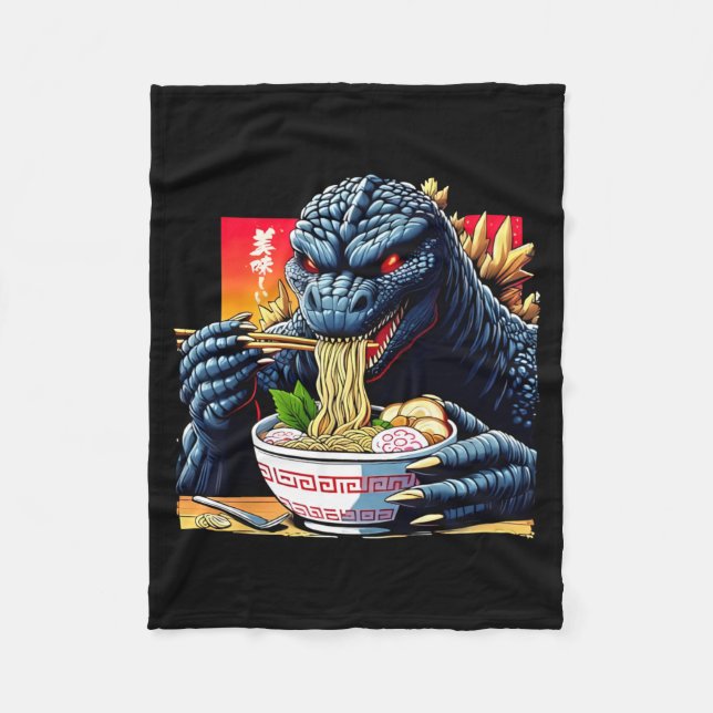 Couverture Polaire Kaiju drôle mangeant du Ramen amant de monstre jap (Devant)