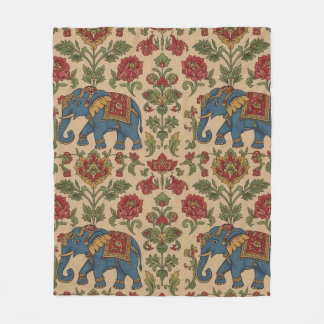 Couverture Polaire Kalamkari Floral Elephant – Traditional Indian Fol