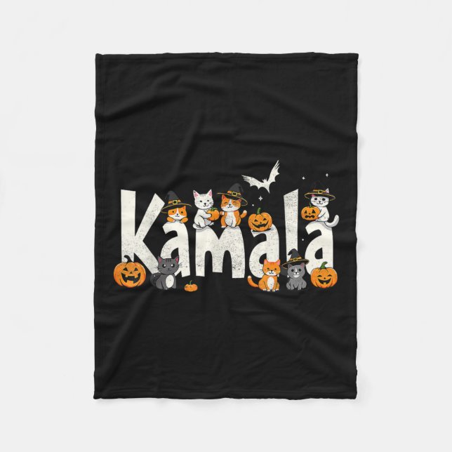 Couverture Polaire Kamala Halloween Chat Citrouille sorcière Casquett (Devant)