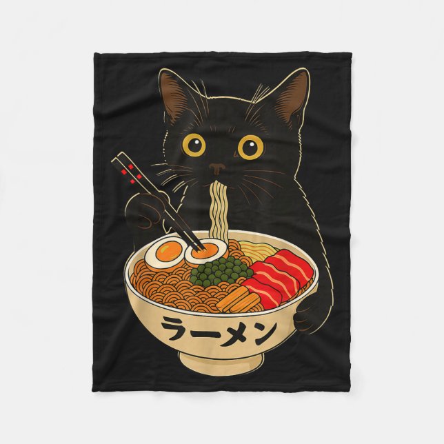 Couverture Polaire Kawaii Cat Eating Ramen Noodles Funny Anime Gift G (Devant)