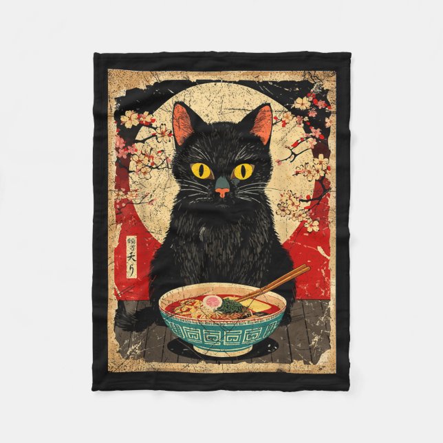 Couverture Polaire Kawaii Cat Eating Ramen Noodles Funny Anime Gift G (Devant)