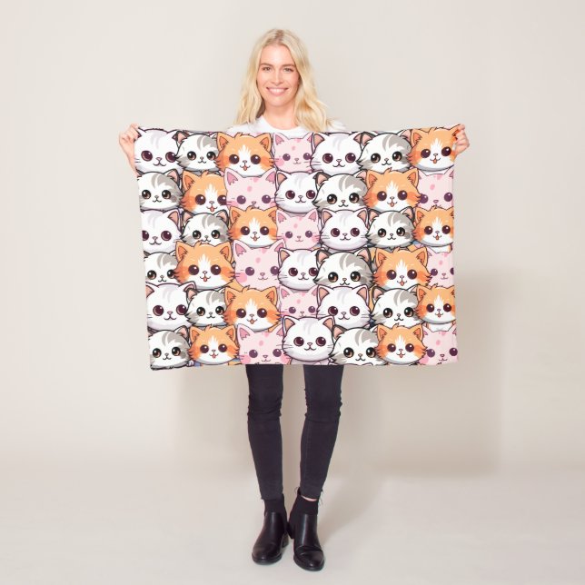 Couverture Polaire Kawaii Chat félin Kitten visage animal de compagni (En situation)