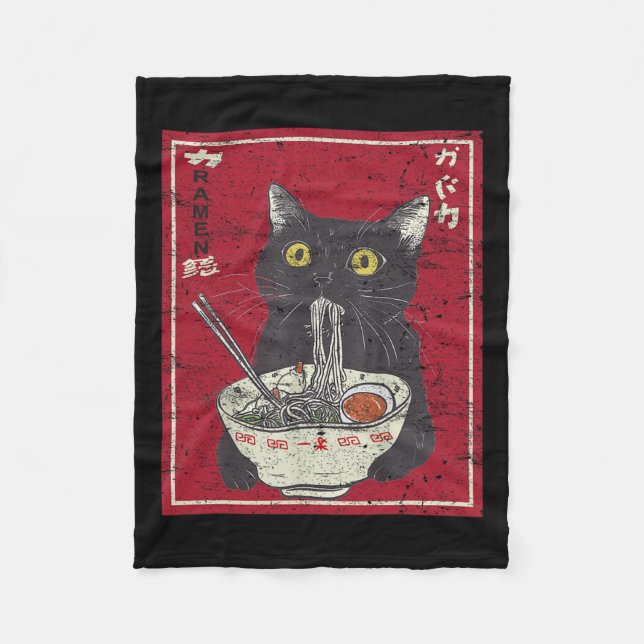 Couverture Polaire Kawaii Chat Ramen Japonais Nourriture Amusante Ani (Devant)