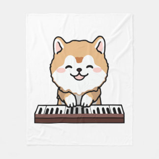 Couverture Polaire Kawaii Chien mignon Jouer Piano Clavier