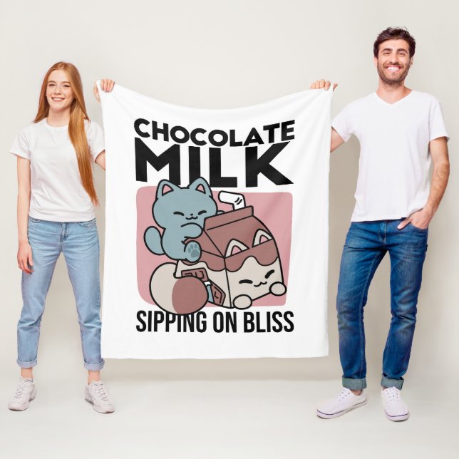 Couverture Polaire Kawaii Chocolate Milk Cat – Cozy Drink & Cuteness  (En situation)