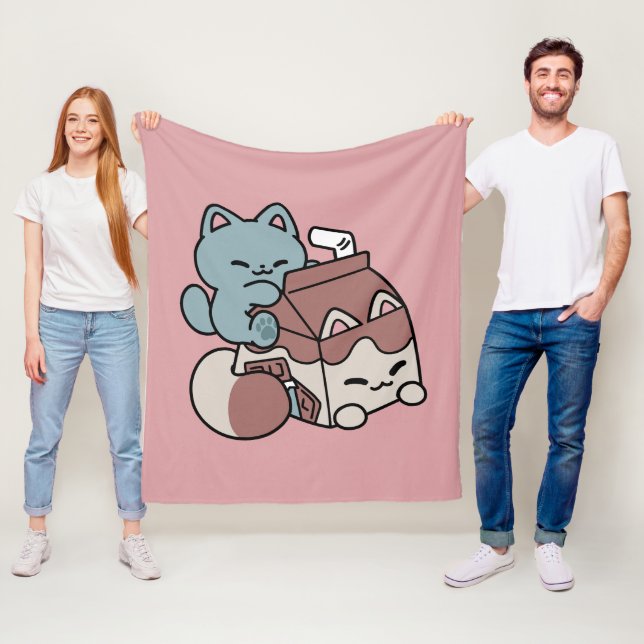 Couverture Polaire Kawaii Chocolate Milk Cat – Cozy Drink & Cuteness  (En situation)