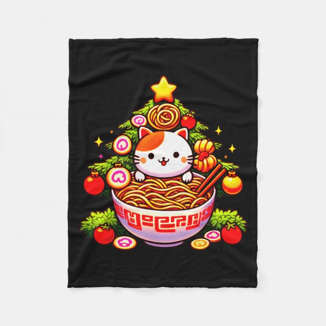 Couverture Polaire Kawaii Christmas Cat Ramen Christmas Tree Holiday  (Devant)