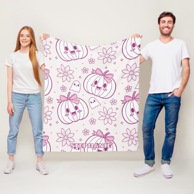 Couverture Polaire Kawaii Citrouilles, Fantômes & Fleurs (En situation)