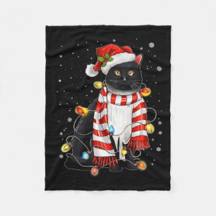 Couverture Polaire Kawaii Cute Chat Noir Père Noël Tangé Dans La Lig