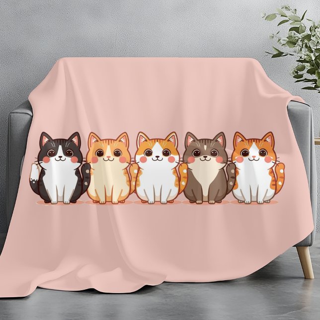 Couverture Polaire Kawaii Cutie Kitty Crew | Maman Chat Rose Douillet (Créateur téléchargé)