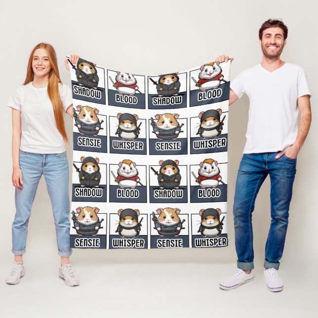 Couverture Polaire Kawaii Hamster Ninja Motif (En situation)