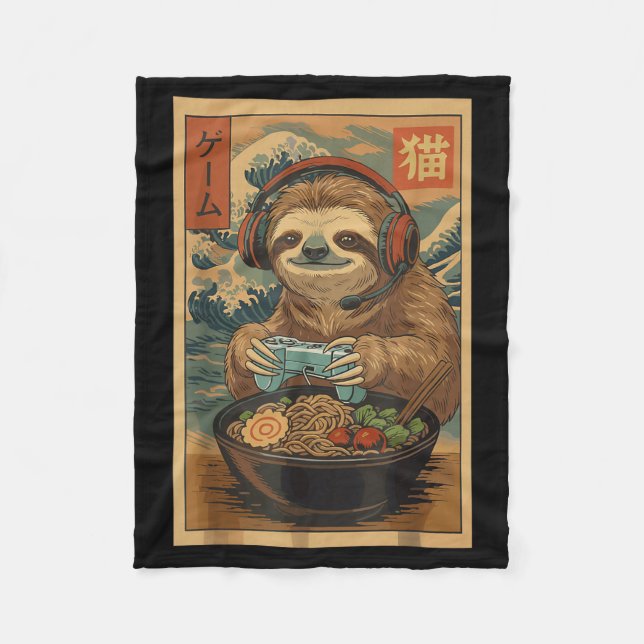 Couverture Polaire Kawaii Japanese Ramen Sloth Retro Gaming Shirts Fo (Devant)