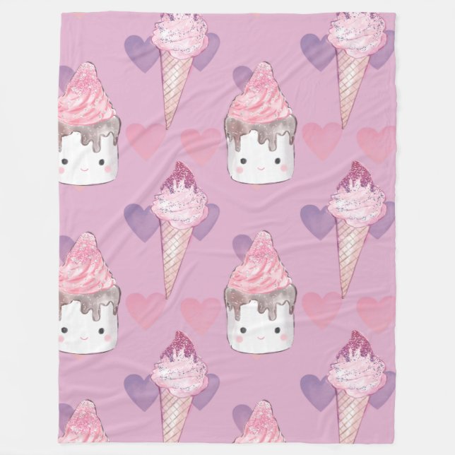 Couverture Polaire Kawaii Marshmallow & Motif de crème glacée (Devant)