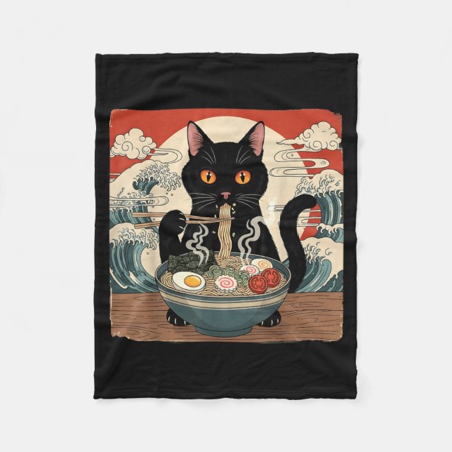 Couverture Polaire Kawaii Ramen Cat Anime Japanese Noodles Food Wave  (Devant)