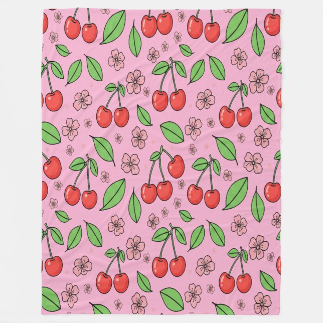 Couverture Polaire Kawaii Red Cherry Vibes Cute Girly Aesthetic (Devant)