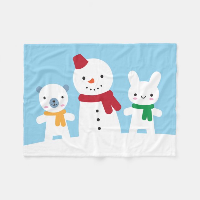 Couverture Polaire Kawaii Snow Day with Bunny & Bear (Devant (Horizontal))