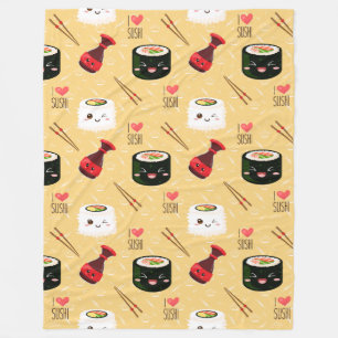 Couverture Polaire Kawaii Sushi Motif Jaune clair