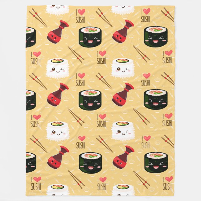 Couverture Polaire Kawaii Sushi Motif Jaune clair (Devant)