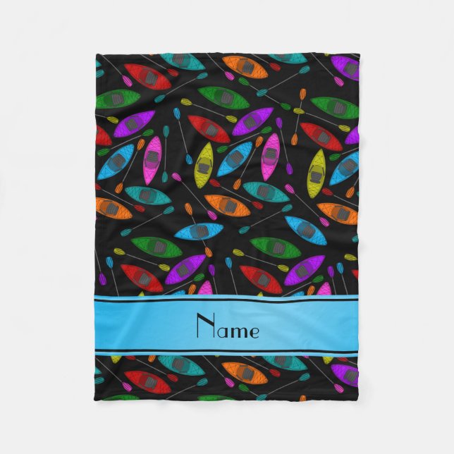 Couverture Polaire Kayaks noirs nommés personnalisés d'arc-en-ciel (Devant)