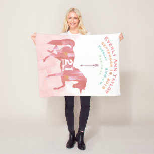 Couverture Polaire Keepsaké Baby Girl Blush Coral Birth Stat Unicorn